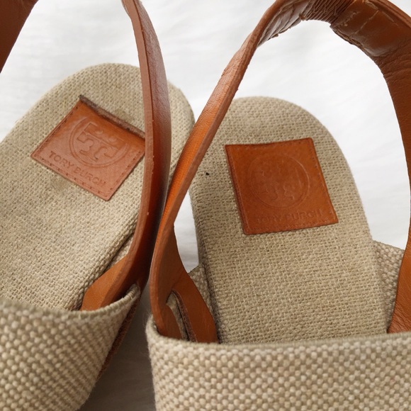 Tory Burch Two Band Slingback Espadrille Wedges 7 - Picture 4 of 5